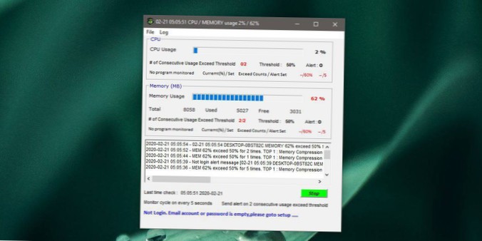 How to get high CPU and RAM alerts on Windows 10