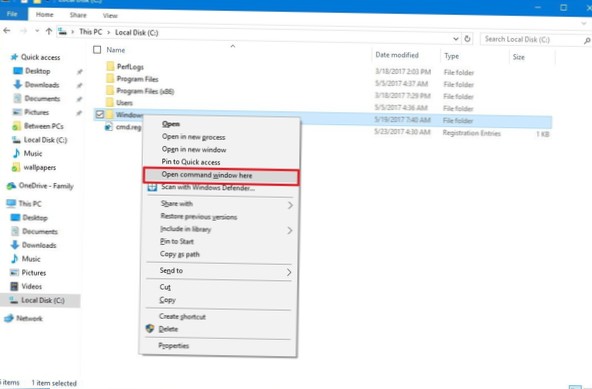 Så här får du 'Öppna kommandofönster här' Alternativ i Explorer i Windows 10