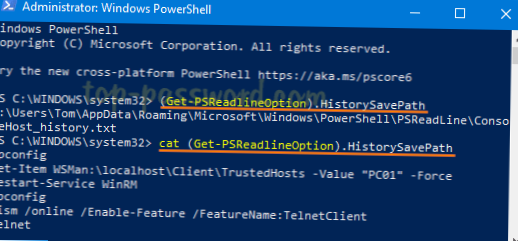 Jak získat historii příkazů PowerShell ve Windows 10