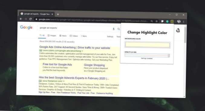 Sådan fremhæves annoncer på Googles søgeresultatside i Chrome