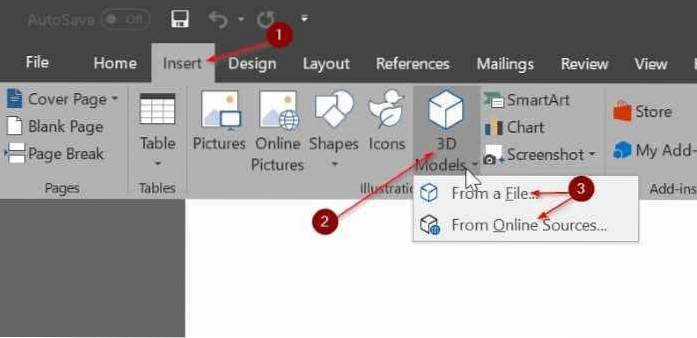 Sådan indsættes 3D-modeller i Word