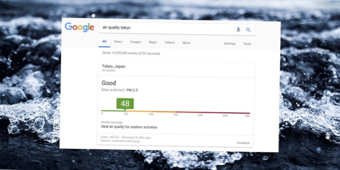 Cum să căutați indicele calității aerului pentru un oraș prin Căutarea Google
