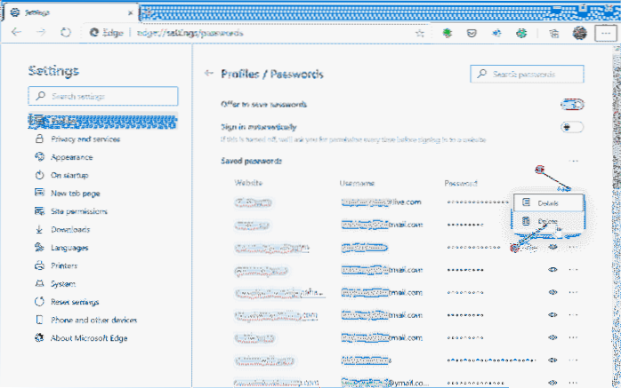 Como gerenciar senhas armazenadas no Edge Browser