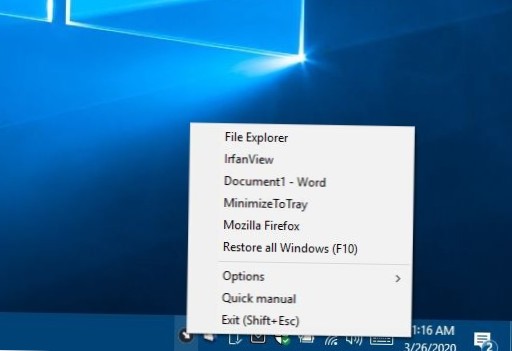 Comment réduire toute application dans la barre d'état système sous Windows 10