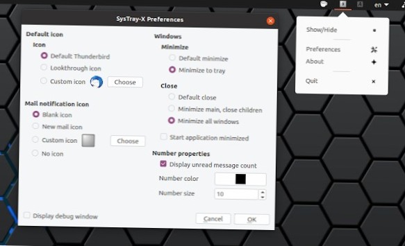 Comment réduire Thunderbird dans la barre d'état système Linux