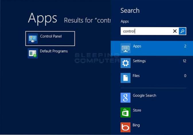 Come aprire il pannello di controllo in Windows 8
