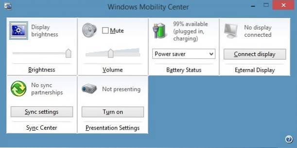 Cum se deschide Windows Mobility Center în Windows 8.1
