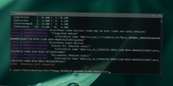 Jak nahrávat zvuk systému pomocí FFMPEG v systému Windows 10