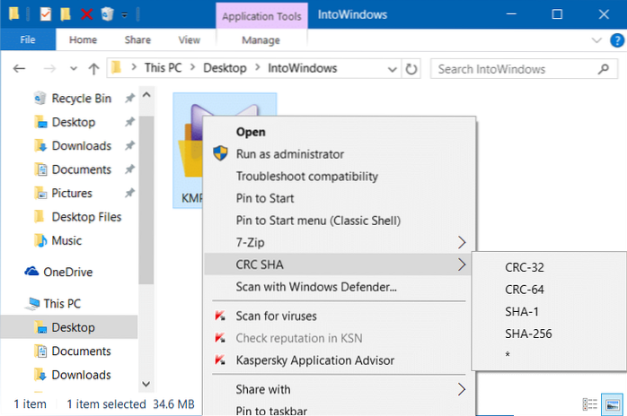 Jak odebrat „CRC SHA“ z kontextové nabídky ve Windows 10