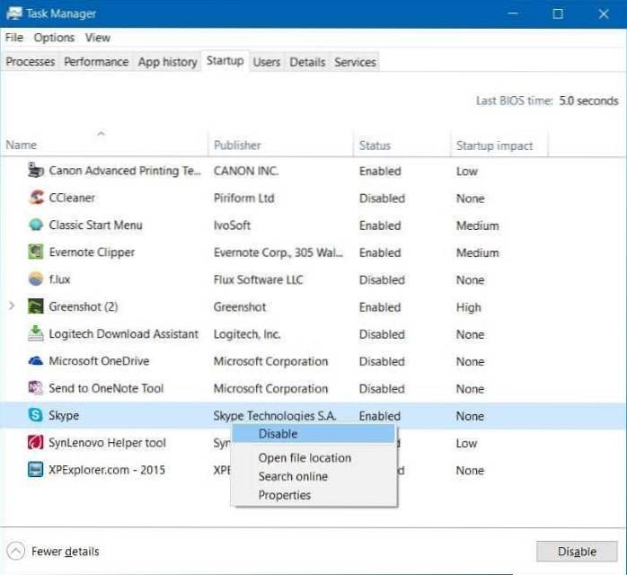 Cum se elimină programe de la pornire în Windows 10