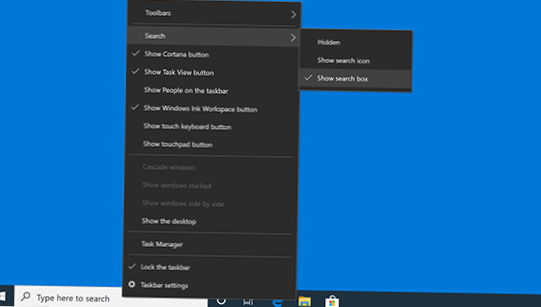 Comment supprimer la barre de recherche de la barre des tâches dans Windows 10