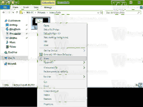 Jak odebrat „Sdílet“ z kontextové nabídky souboru ve Windows 10