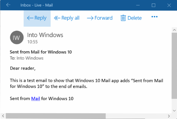 So entfernen Sie den Text Aus E-Mail für Windows 10 gesendet