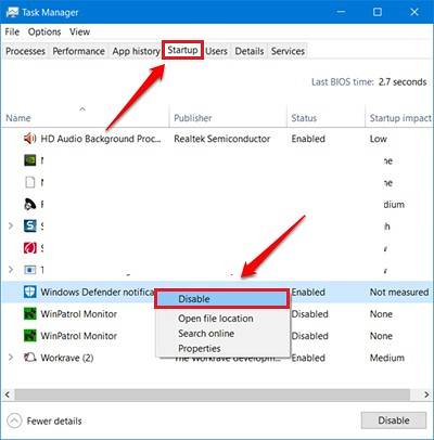 Come rimuovere l'icona di Windows Defender dalla barra delle applicazioni nell'aggiornamento dell'anniversario di Windows 10
