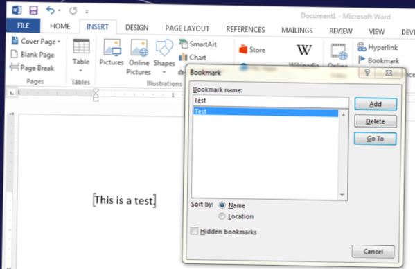 How To Rename A Bookmark In MS Word 2013