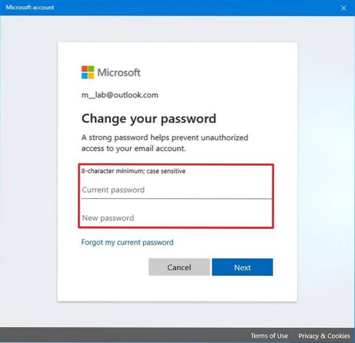Hur du återställer eller ändrar lösenord för Microsoft-konto i Windows 10