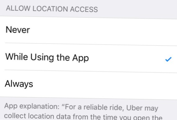 Hvordan begrense posisjonstilgang for Uber på iOS