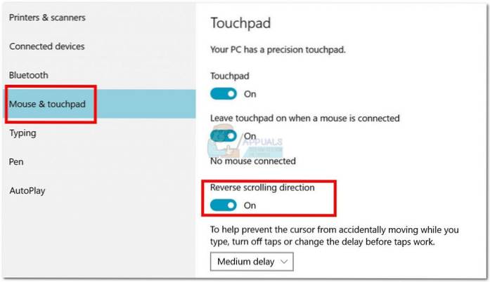 Jak odwrócić kierunek przewijania touchpada w systemie Windows 10