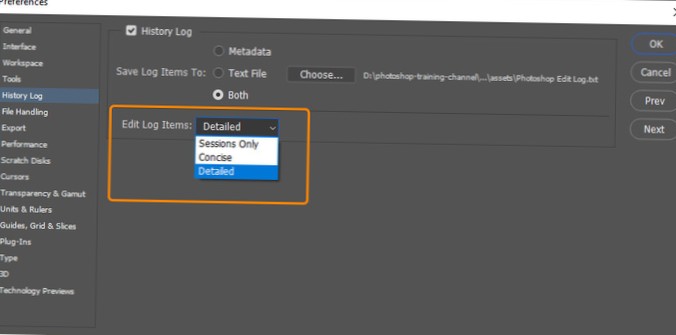 Comment enregistrer l'historique des fichiers Photoshop dans un fichier texte