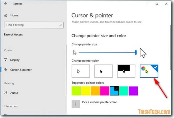 Jak ustawić niestandardowy kolor wskaźnika myszy w systemie Windows 10