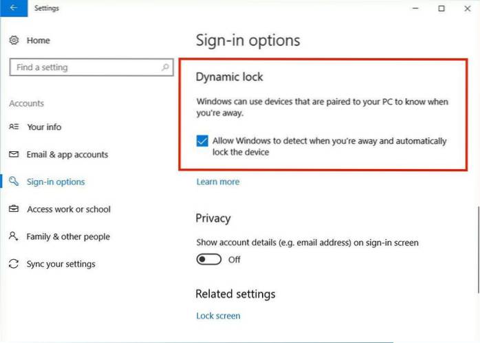 Come impostare il blocco dinamico in Windows 10