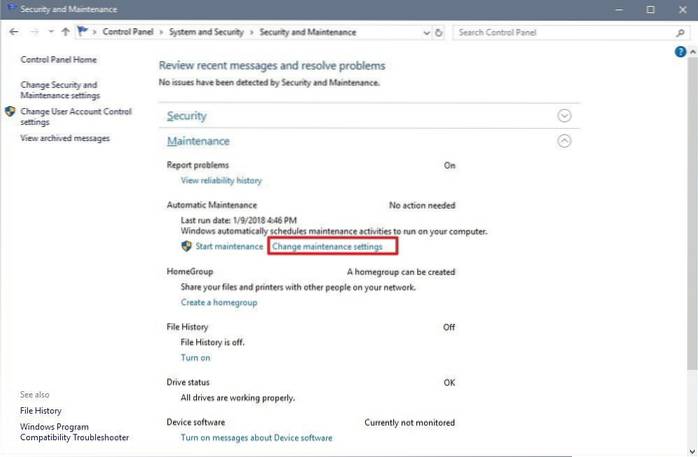 How to set up Scheduled maintenance in windows 10