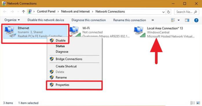 Sådan deler du Ethernet-forbindelse via Wi-Fi i Windows 10