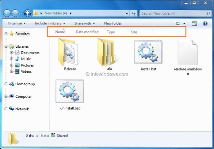 Hoe Sorteerkop in alle weergaven in Windows 7 Verkenner te tonen