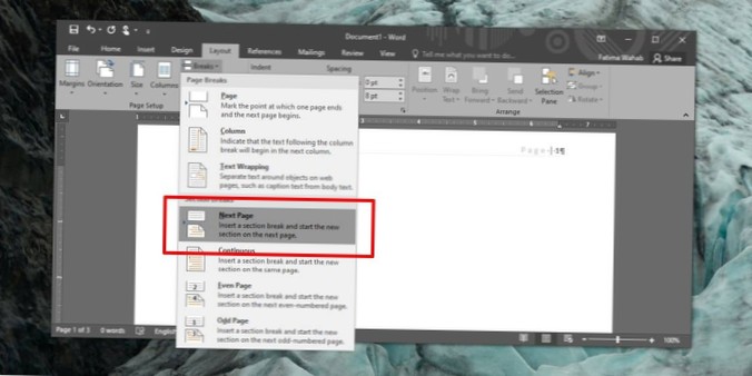 How to skip pages in a numbered document in Microsoft Word
