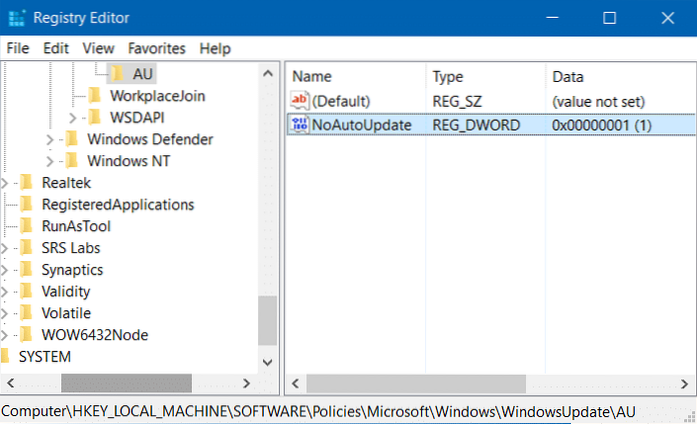 How To Turn Off Automatic Updates In Windows 10 Using Registry