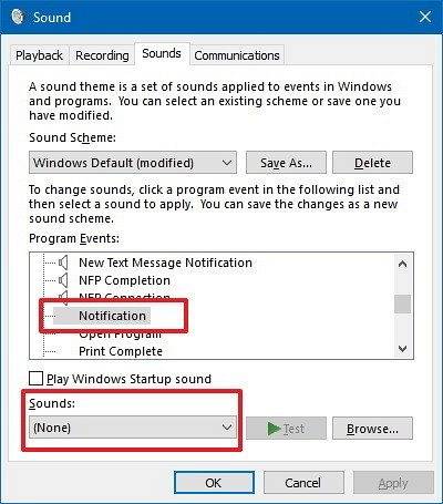 Jak vypnout zvuky oznámení v systému Windows 10