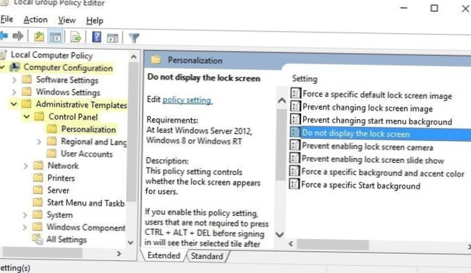 Cum să opriți ecranul la blocarea sistemului pe Windows 10