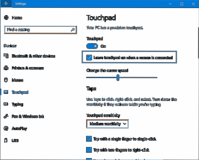 Cum să dezactivați touchpad-ul când mouse-ul este conectat în Windows 10/7