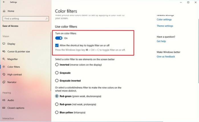 Jak zapnout barevný filtr v systému Windows 10
