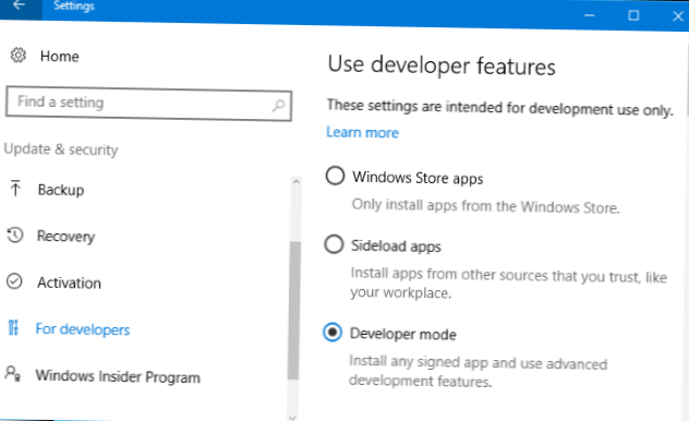 Jak zapnout režim vývojáře v systému Windows 10