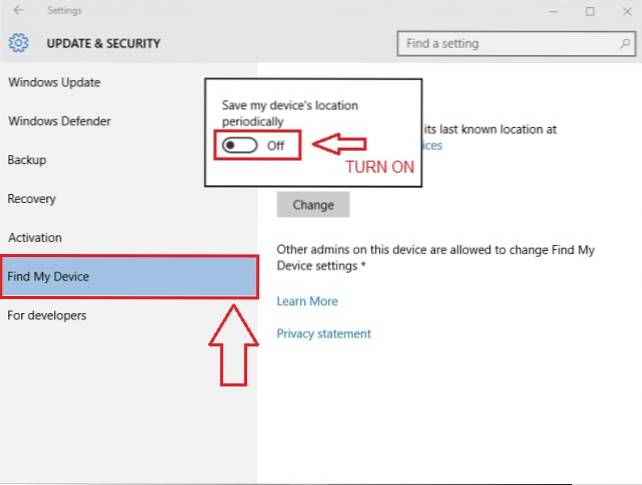 So aktivieren / deaktivieren Sie die Funktion Mein Gerät suchen in Windows 10