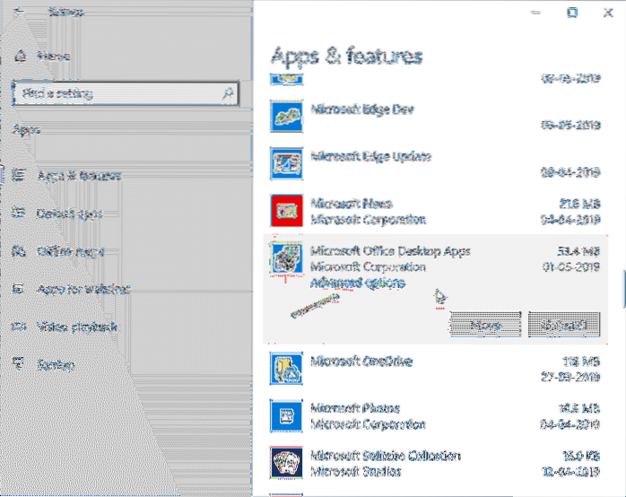Cum se dezinstalează aplicațiile individuale Office 365 din Windows 10