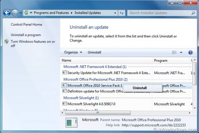 How To Uninstall Office 2010 SP1