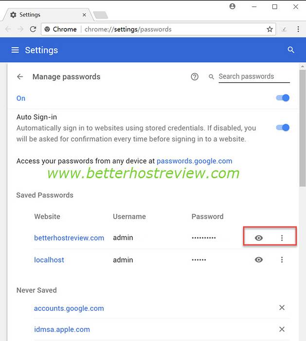 Hvordan vise lagrede passord i Google Chrome