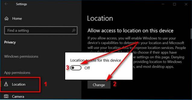 Dacă unele aplicații utilizează locația dvs., dezactivați urmărirea locației în Windows 10