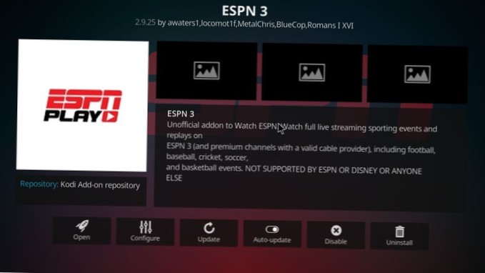 Installer ESPN 3-tilføjelsen til Kodi - Se live sport med ESPN 3