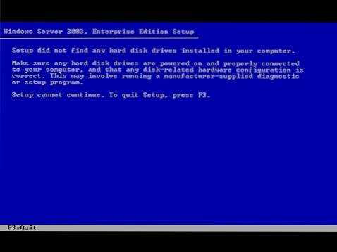 Install XP Setup did not find any hard disk drives installed in your computer