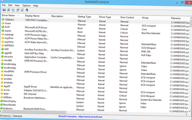 InstalledDriversList enumera todos los controladores de dispositivo instalados actualmente en su PC