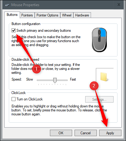 Scambia i pulsanti sinistro e destro del mouse in Windows 10
