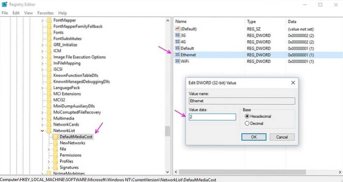 Nechte Windows 10 považovat ethernetové připojení za měřené