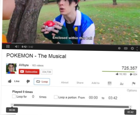 Loop parte de um vídeo do YouTube por número definido de vezes no Chrome