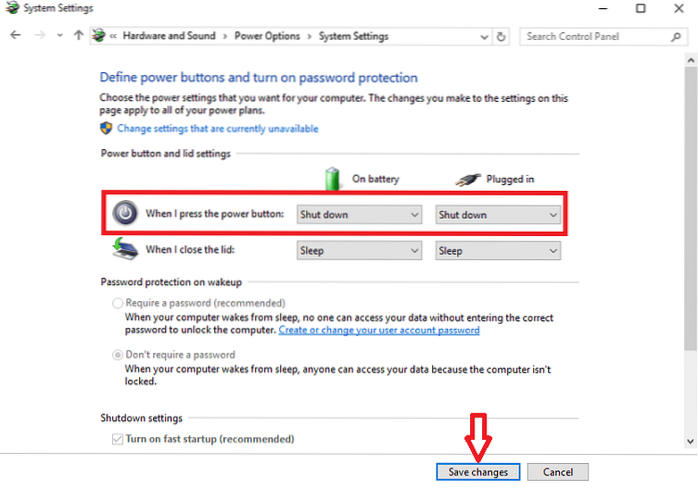 Make your windows PC shutdown after pressing Power Button