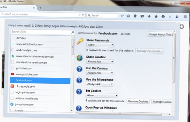 Manage Privacy Permissions For Websites In Firefox From The Toolbar