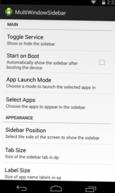 MultiWindow Sidebar Kør apps i delt skærmbillede