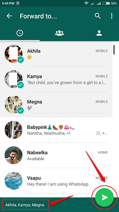 Ora inoltra un messaggio a più contatti in Whatsapp